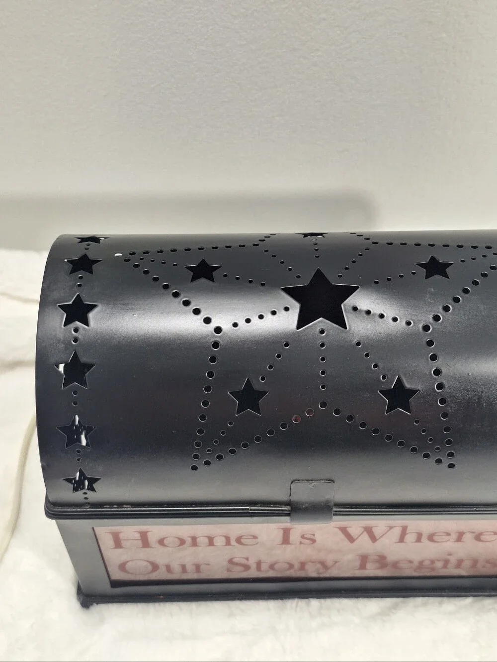 Rustic Black Punched Tin Accent/Nightlight Etched Glass Stars Primitive Decor